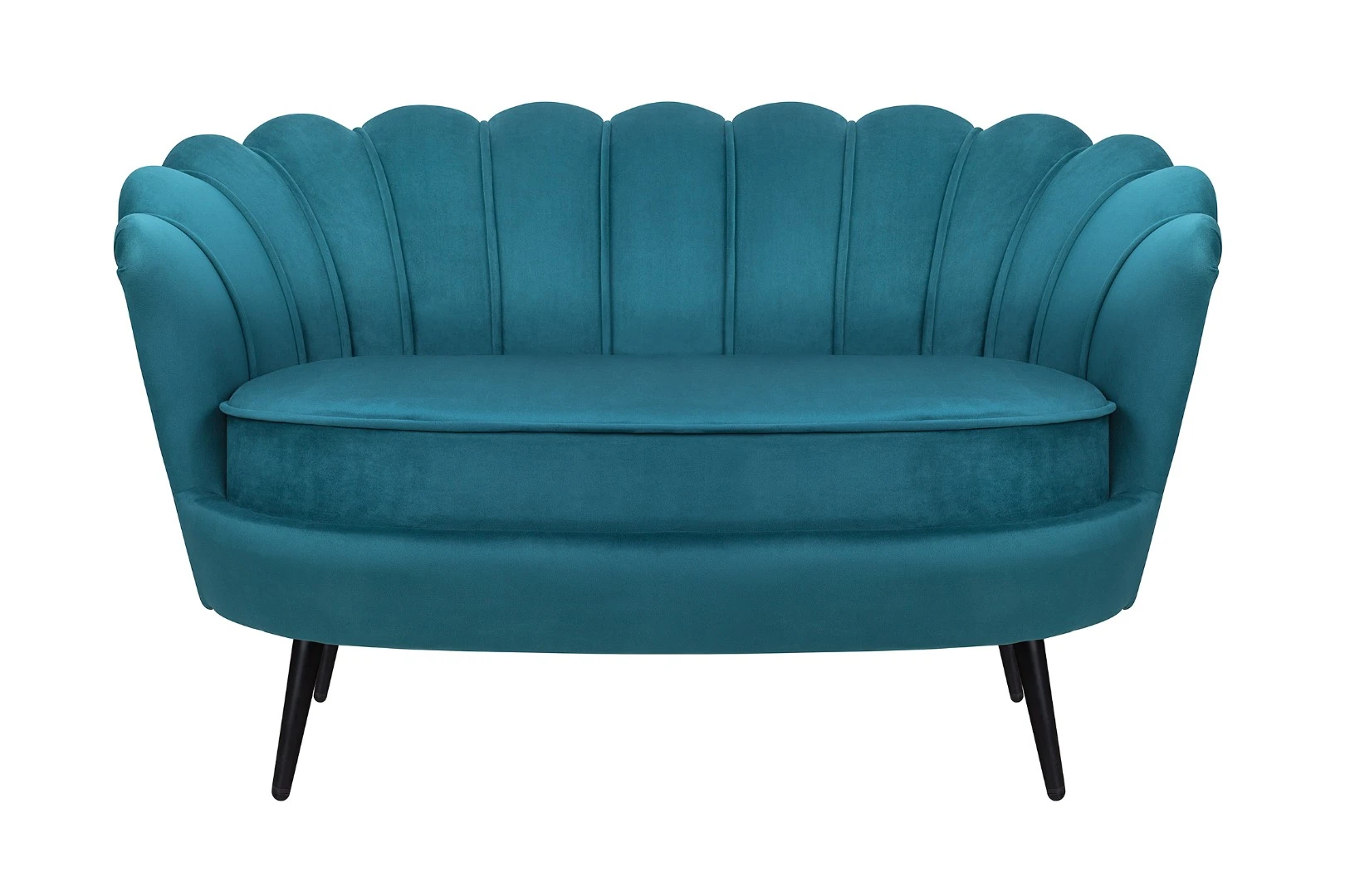 Диван ракушка Pearl Double Marine Velvet на черных ножках в интерьере