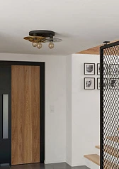 44027 Потолочная люстра LINTMILL, 3х40W (E27), H200, ?530, сталь, черный, брашированная латунь / стекло, серый в интерьере