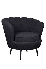 Низкое кресло ракушка Pearl Black Boucle на черных ножках