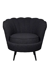 Низкое кресло ракушка Pearl Black Boucle на черных ножках