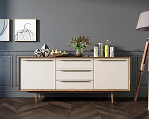 фото Комод "Bruni white" с тремя ящиками и дверками арт BR-03WH в интерьере