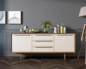 фото Комод "Bruni white" с тремя ящиками и дверками арт BR-03WH в интерьере