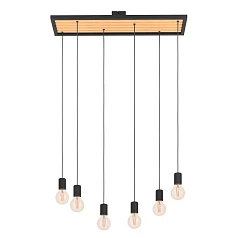 купить 43725 Подвесной потолочный светильник (люстра) CONSETT, 6Х40W, E27, L780, B250, H1100, дерево, сталь, коричневый, черный