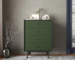 купить Комод вертикальный с четырьмя ящиками "Emerson" арт EM18/green/L в интернет-магазине
