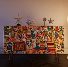красивый Комод "Berber" с двумя дверками и ящиками принт 1 арт BB17/Print_01 на заказ