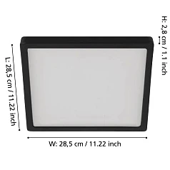 заказать 900588 Накладной светильник диммируемый FUEVA 5, 20,5W (LED), 3000K, L285, B285, H28, сталь, черный / пластик, белый в интернет-магазине